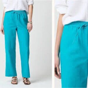 NWT J.Crew Linen Blend Drawstring Wide Leg Pants Teal Women’s Size 16